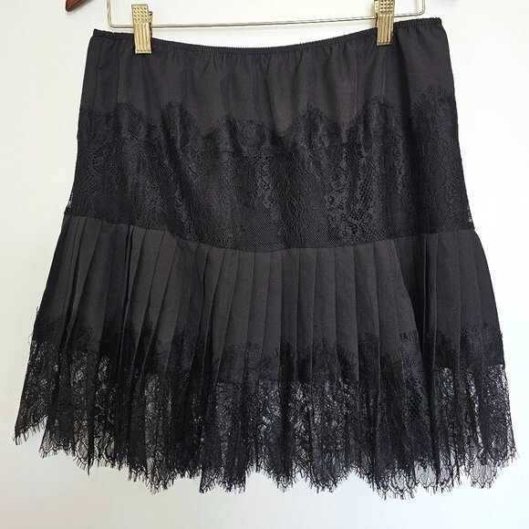 Tiered Pleated Lace A-Line Mini Slip Skirt Large Black - Picture 1 of 8